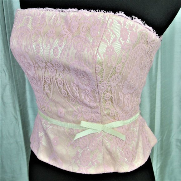 Kay Unger Tops - Kay Unger Lace Bustier Top Sz 2 Pink with Ribbon